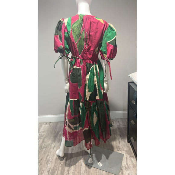 Ulla Johnson Pink and Green Collage Puff Sleeve Dress Size 8 - Picture 11 of 14